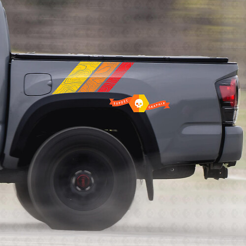 Vinyl-Aufkleber im Vintage-Stil mit topografischen Seitenstreifen für Toyota Tundra