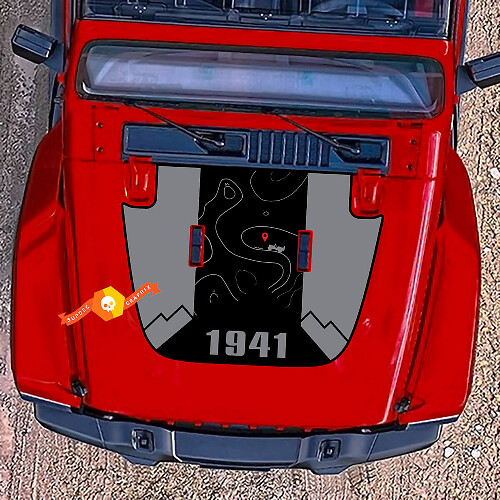 Jeep Hood Wrangler 1941 Vinyl 2 Farben Konturkarte Berge Aufkleber Aufkleber passend für Jeep JL Gladiator
