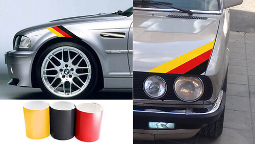 Aufkleber mit deutschen Flaggen-Streifen für Motorhaube und vorderen Kotflügel, passend für BMW M3