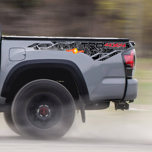 TRD 4x4 Topographische Karte Seitenwand Vinyl-Aufkleber-Set für Toyota Tacoma Tundra