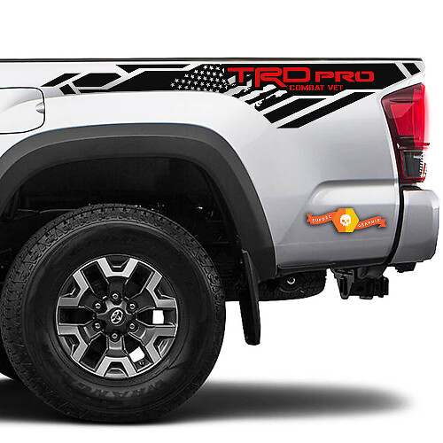 TRD 4 x 4 Off Road Pro Sport USA-Flaggen-Edition Bettseiten-Vinyl-Aufkleber passend für Toyota Tacoma Tundra
