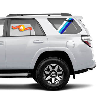 Paar 2010–2023 Toyota 4Runner Retro vorgeschnittene Fenster Racing Stripes TRD Stripes Seiten-Vinyl-Aufkleber – Weiß, Hellblau, Blau
