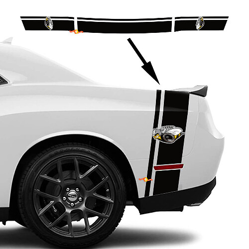 Rumble Bee Doppelstreifen Seitenverkleidung Kofferraum Vinyl-Aufkleber-Set für Dodge Challenger 2022+