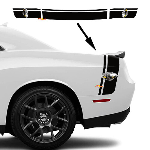 Rumble Bee Stil Doppelstreifen Seitenkasten Kofferraum Vinylaufkleber Set für Dodge Challenger 2022+