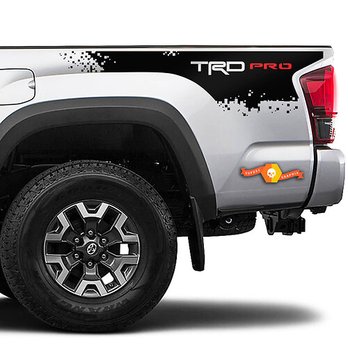 2 Toyota Tacoma 2016-2022+ 2023+ TRD Pro Destroyed Bed Side Bed Stripes Vinyl Aufkleber Aufkleber für Toyota Tacoma
