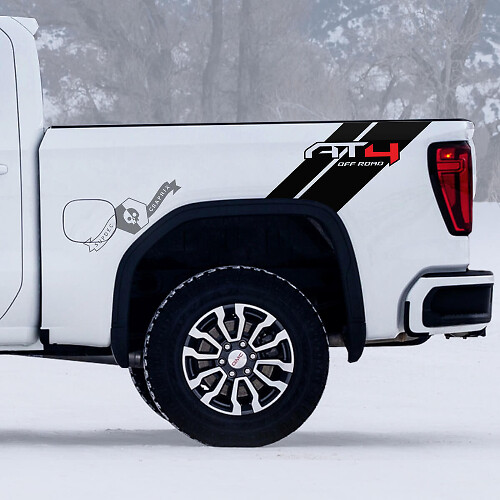 AT4 Off-Road hintere seitliche Streifen Vinyl-Aufkleber-Set für GMC Sierra 1500