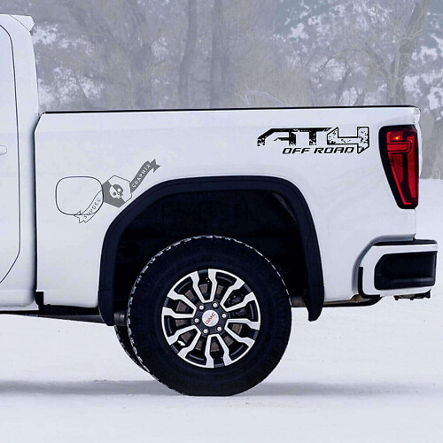 Abgenutztes AT4 Off-Road Heckseiten-Vinylaufkleber-Set für GMC Sierra 1500