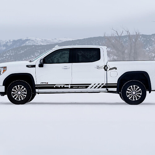 2 Neue GMC GM Sierra 1500 AT4 Türen Rocker Panel Streifen Off-Road Seitenschweller Zerstört Zerstört Aufkleber Sticker
