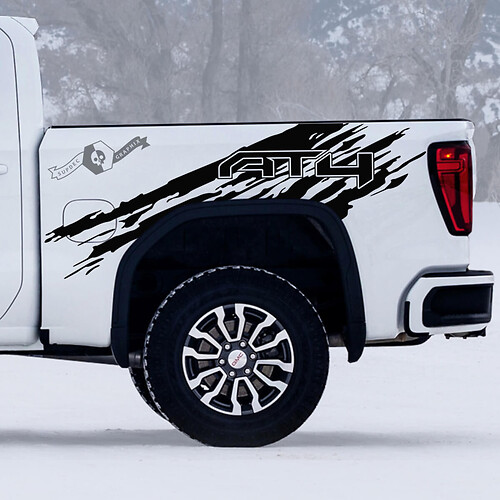 2 Neue GMC GM Sierra 1500 AT4 Bett Spritz Off-Road Seite Zerstört Aufkleber Aufkleber
