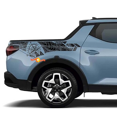 Topographische Karte Rückseite Vinyl-Aufkleber-Set für Hyundai Santa Cruz