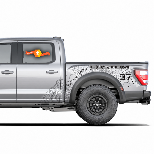 SVT CUSTOM Topographic Map Splash 37 — Vinyl-Aufkleber (Ladeflächenseite) für Ford F-150 Raptor 2023
