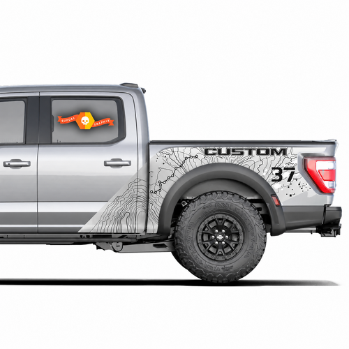 SVT CUSTOM 37 Package Topographic Map Splash — Vinyl-Aufkleber (Ladeflächenseite) für Ford F-150 Raptor 2023