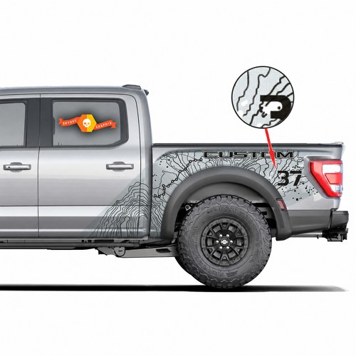 SVT CUSTOM Topographic Dot Map Splash 37 — Vinyl-Aufkleber (Ladeflächenseite) für Ford F-150 Raptor 2022-2023