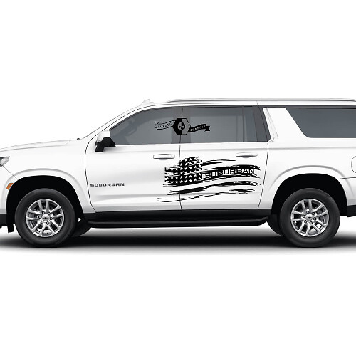 Paar Chevrolet Suburban Side Destroyed USA Flag Doors Vinyl Aufkleber Aufkleber
