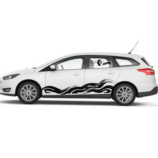 Paar Ford Focus Checkered Fire Wave Door Rocker Panel Side Stripes Decals Graphic Kit
