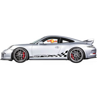 2 Porsche 911 GT3 RS Seitenschweller Seitenschachbrett Flagge Streifen Türen Kit Aufkleber Aufkleber
