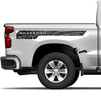 Paar Chevrolet Silverado 2022+ 2023 Topografische Karte Seitenbett Logo Streifen Vinyl Aufkleber Aufkleber
