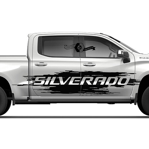 Paar Chevrolet Silverado 2022+ 2023 Seitentüren Spritzschutz Wrap Destroyed Logo Streifen Vinyl Aufkleber Sticker

