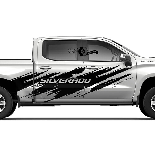 Paar Chevrolet Silverado 2022+ 2023 Seitentüren Bett Spritzschutz Wrap Zerstörtes Logo Streifen Vinyl Aufkleber
