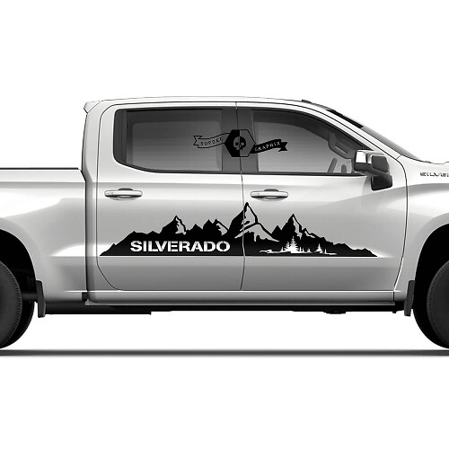Paar Chevrolet Silverado 2022+ 2023 Seitentüren Splash Wrap Mountains Logo Streifen Vinyl Aufkleber Sticker
