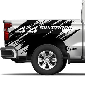 Paar Chevrolet 4x4 Silverado 2022+ 2023 Side Bed Splash Wrap Destroyed Stripe Vinyl Aufkleber Aufkleber

