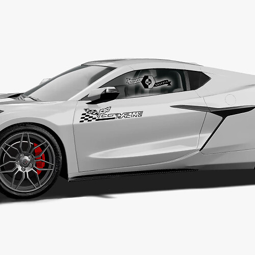 2x Chevrolet Corvette Racing Z06 Seitentüren Logo Schachbrettflagge Vinyl Aufkleber Sticker
