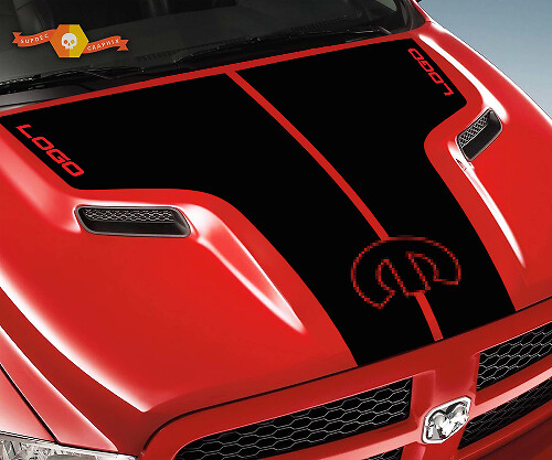 Kundenspezifischer Vinyl-Aufkleber mit doppelten Streifen für die Motorhaube Dodge RAM 1500 Rebel 2015-17