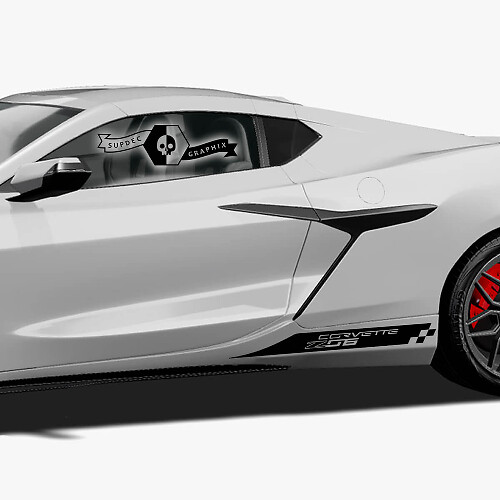 2x Chevrolet Corvette Seitenbett Z06 Schachbrettflagge Vinyl Aufkleber Sticker
