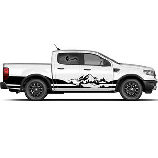 Paar Ford F-150 Raptor 2022 Seitentüren Mountain Forest Bed Wrap Graphics Set Seitenstreifen-Aufkleber
