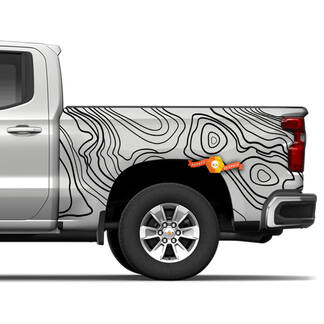 Side Truck Chevrolet Silverado Topografische Karte, Konturhintergrund, Topo-Karte, ausgeschnittene Vinyl-Aufkleber, Grafikaufkleber
