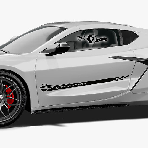 2x Chevrolet Corvette Z06 Seitentürstreifen Stingray Schachbrettflagge Vinyl Aufkleber Sticker
