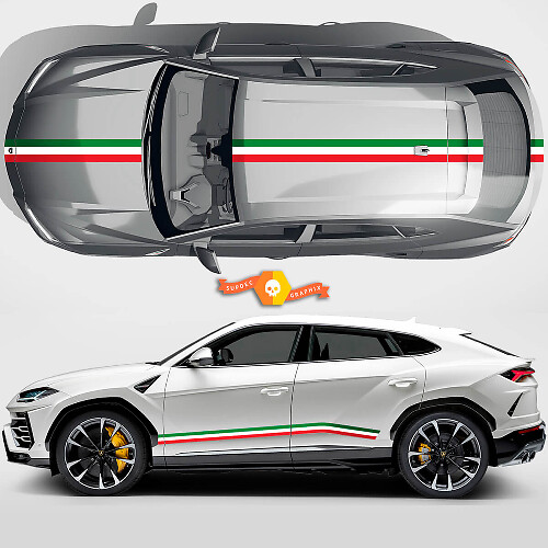 Paar Lamborghini Urus 2021 2022 2023 Italienische Flagge Seitentüren Motorhaube Dachlinien Streifen Vinyl Aufkleber Grafiken
