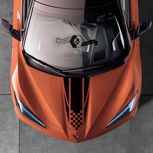 Schachbrett-Motorhaubenstreifen Vinyl-Aufkleber für Chevrolet Corvette C8 Stingray
