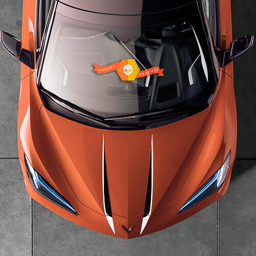 Doppelter Motorhauben-Streifen Vinyl-Aufkleber Set für Chevrolet Corvette C8 Stingray 2020-2023