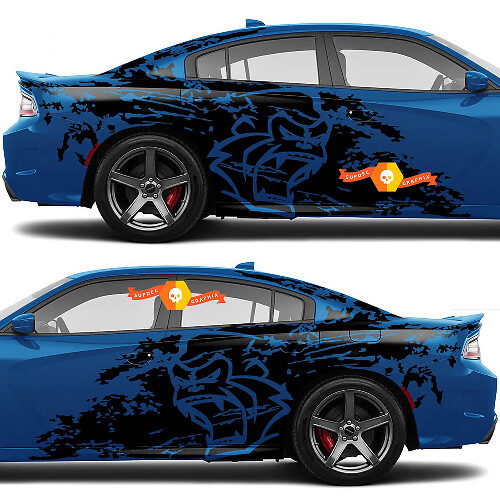 Dodge Challenger oder Charger Gorilla Splash Grunge Streifen Kit Hell Cat Vinyl Aufkleber Decal Grafik
