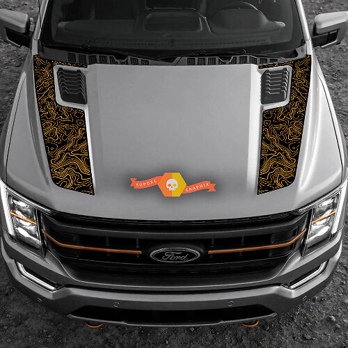 Topografische Stil Motorhaubenstreifen Vinylaufkleber für Musclecar F-150 2022-2023