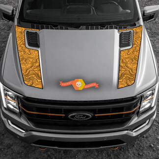 2023 Ford F-150 Tremor Hood Graphics 2022-2023+ Umgekehrte topografische Karte Ford-Vinyl-Aufkleber, 2 Farben
