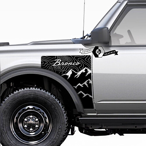 Paar Ford Bronco Vintage Logo Topografische Karte Everglades Style Seitenwand Vinyl Aufkleber Aufkleber Graphics Kit
