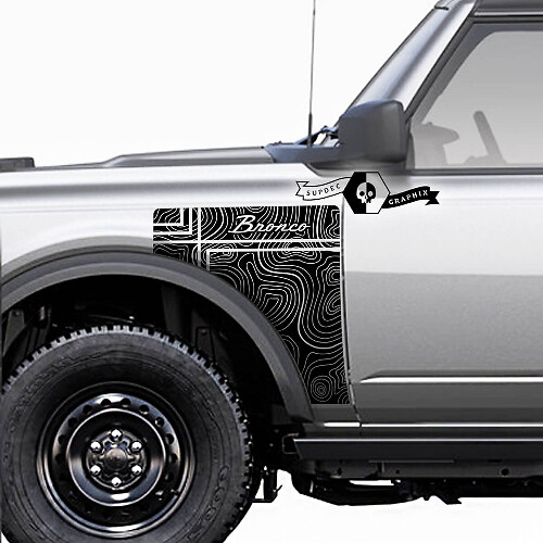 Paar Ford Bronco Vintage Logo Topographische Karte Everglades Style Seitenverkleidung Vinyl Aufkleber Grafik-Set 3

