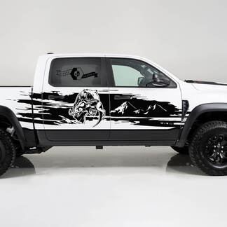 2x Dodge Ram TRX Rebel 2022 2023 1500 Side Splash Destroyed TRX Eating Raptor Mountains Truck Vinyl Aufkleber Grafik

