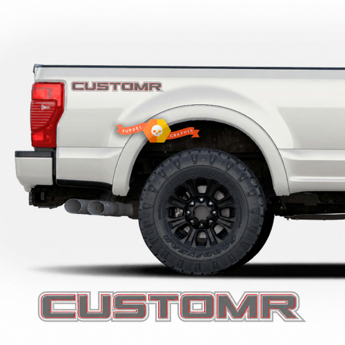 CUSTOMR Red Double Outline Lettering Pair Ladeflächenseite Vinylaufkleber für Ford F-150