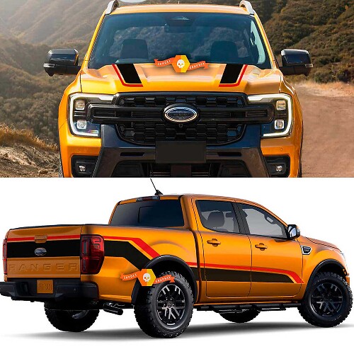 Doppelstreifen Motorhauben- und Seiten-Vinylaufklebersatz für Musclecar F-250 Super Duty Tremor