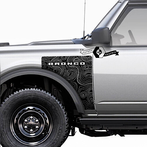 Paar Ford Bronco Topografische Karte im Everglades-Stil, Seitenteil, Vinyl-Aufkleber, Grafik-Set 3

