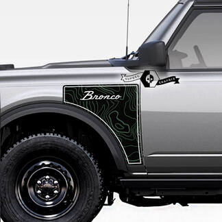 Paar Ford Bronco-Logo, topografische Karte, Everglades-Stil, Seitenteil, Vinyl-Aufkleber, Grafik-Set 1
