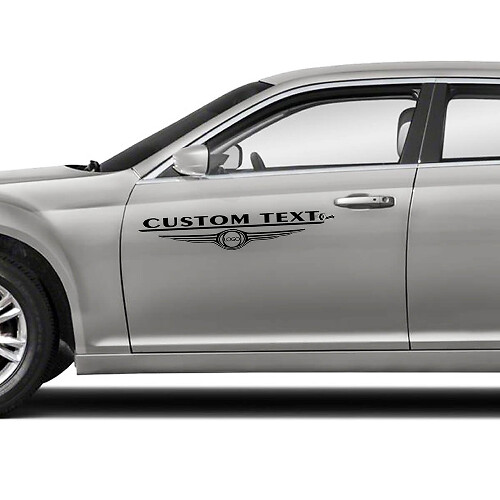CUSTOM TEXT Winged Circle Door Lettering Pair Tür Vinylaufkleber für Chrysler 300