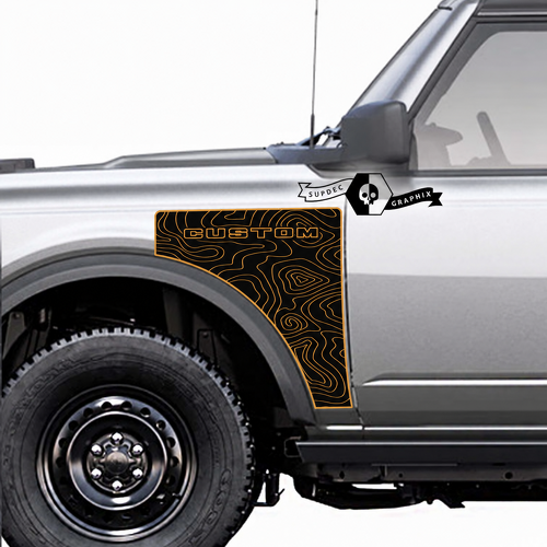 Everglades CUSTOM Gold Topographic Map — Vinyl-Aufkleber (Kotflügel) für Ford Bronco