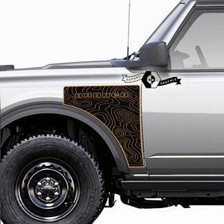 Paar Ford Bronco-Logo, topografische Karte, Everglades-Stil, Seitenteil, Vinyl-Aufkleber, Grafik-Set 2
