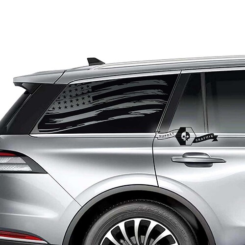 Abgenutzte US-Flaggen-Heckscheiben-Vinylaufkleber Paar für Lincoln Aviator 2023