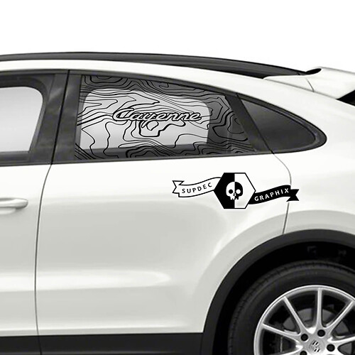 2x Porsche 2023 Porsche Cayenne Window Contour Map Vinyl Decals Aufkleber
