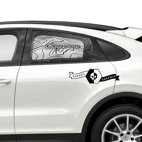 2x Porsche 2023 Porsche Cayenne Window Contour Map Vinyl Decals Aufkleber
